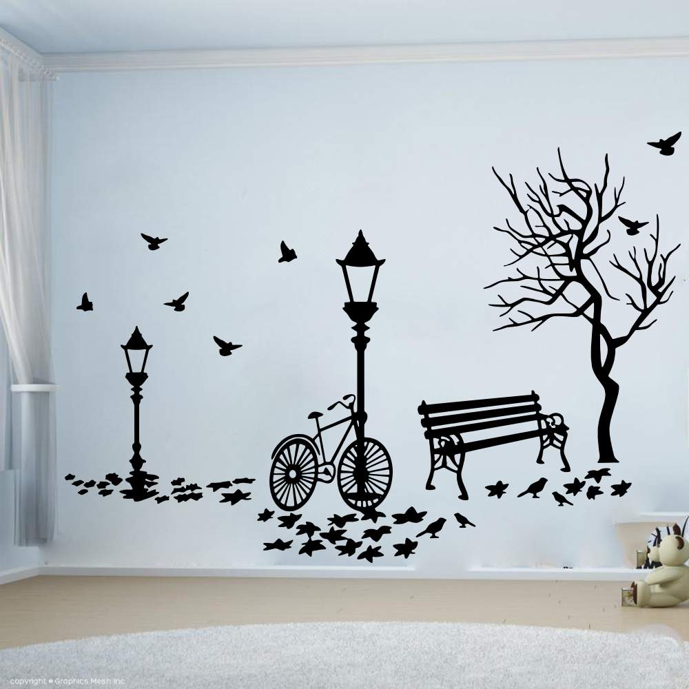 Interior Design Magazine - Moderne herfst landschap fiets boom straatlantaarn