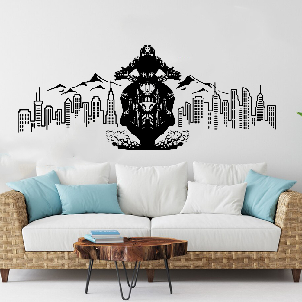 Interior Design Magazine - City Skyline motorfiets avontuur muursticker sticker