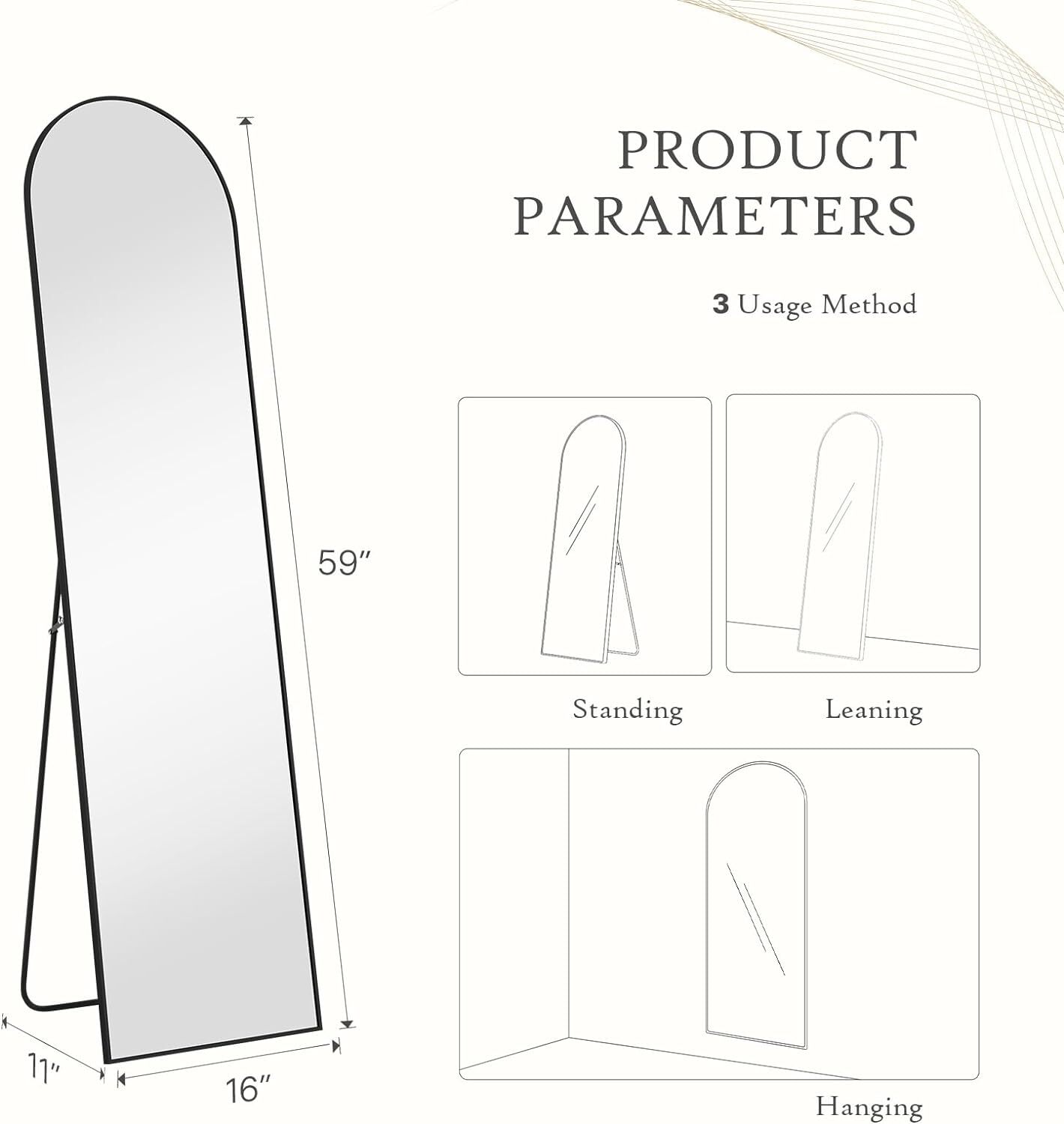59 inch gebogen spiegel op vol - Arch Mirror Leaning recensie en prijs